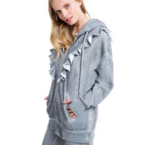 Wildfox Minka Burnout Ruffle Hoodie GreySweatshirt - Picture 2 of 7